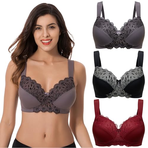 Curve Muse Minimizer-BHs in Übergröße, ungefüttert, bügellos, mit Stickerei-Spitze, 3er-Pack, 90F von Curve Muse