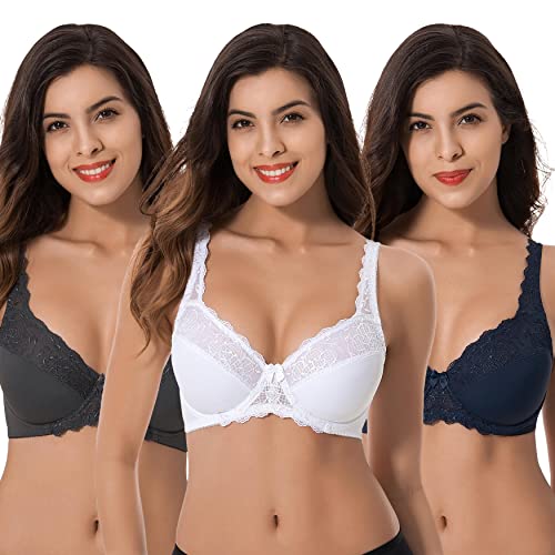 Curve Muse Minimizer-Bügel-BH in Übergröße, ungefüttert, mit Stickerei, Spitze, 3er-Pack - Weiß - 105E von Curve Muse