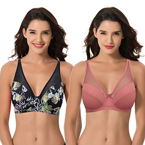 Curve Muse Damen Übergröße Minimizer BH ohne Polsterung Bügel Vollständige Abdeckung-2er Pack-Schwarz/Dunkel Rosa,Orange-105F von Curve Muse