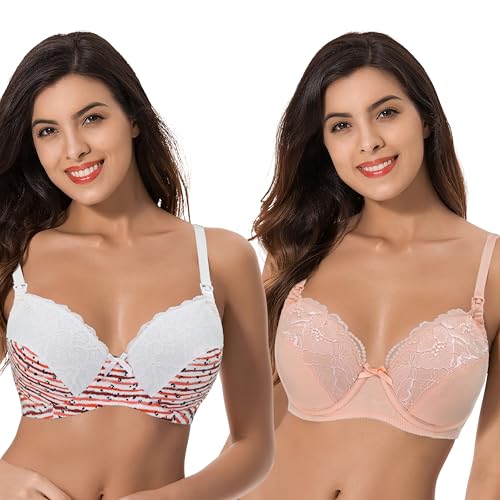 Curve Muse Übergröße Still Bügel-BH mit Klappbechern (2er Pack)-Mandel Druck Orange,Pfirsich-100C von Curve Muse