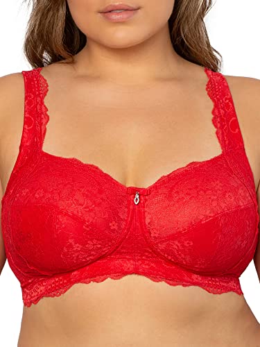 Curvy Couture Damen Bügelloser luxuriöser Spitze BH, Durchsichtig, Cranberry, 95H von Curvy Couture