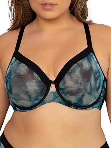 Curvy Couture Damen Durchsichtiger Netzstoff, ungefütterter Bügel, sexy stützende Übergröße, BHS BH mit voller Abdeckung, Floral Wash, 105C (Hersteller/US Größe : 46C) von Curvy Couture