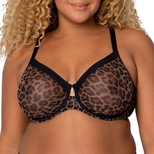 Curvy Couture Damen Durchsichtiger Netz, ungefüttert BH mit voller Abdeckung, Designer Leo, 80D von Curvy Couture