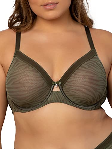 Curvy Couture Damen Durchsichtiger Netzstoff, ungefütterter Bügel, sexy stützende Übergröße, BHS BH mit voller Abdeckung, Oliven-Wellen, 85E von Curvy Couture