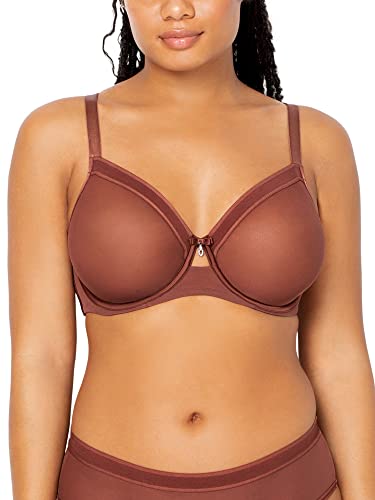 Curvy Couture Damen Ungefütterter Bügel durchsichtigem Netzstoff, BH mit voller Abdeckung, Schokoladenbraun, 95G von Curvy Couture