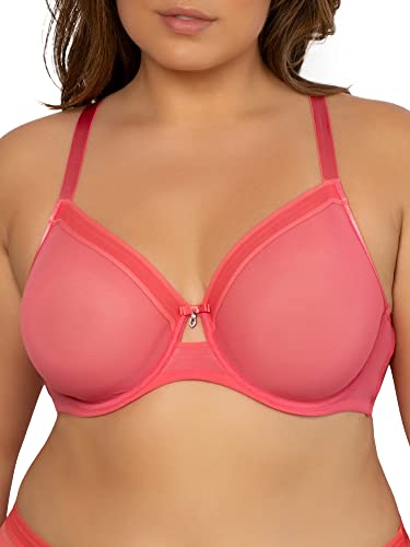 Curvy Couture Damen Durchsichtiger Netz, ungefüttert BH mit voller Abdeckung, Sun Kissed Coral, 75DD von Curvy Couture