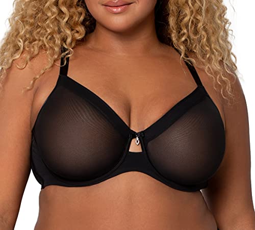 Curvy Couture Damen Durchsichtiger Netzstoff, ungefüttert, sexy, stützend, Übergröße BH mit voller Abdeckung, schwarzer Farbton, 95H von Curvy Couture