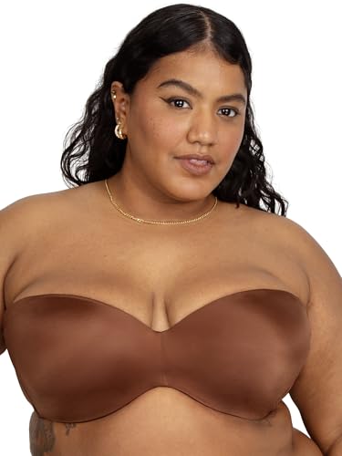 Curvy Couture Damen Glatter, trägerloser Multiway Push-Up-BH, Undurchsichtige, Cocoa, 100H von Curvy Couture