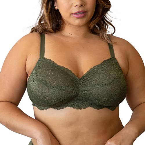 Curvy Couture Damen Luxe Bralette mit Spitze BH mit voller Abdeckung, Olive Night, XX-Large Mehr von Curvy Couture