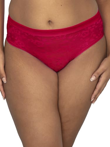 Curvy Couture Damen No Show Spitze mit hohem Schnitt Slip, Diva Red, L Größen von Curvy Couture