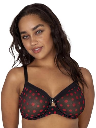 Curvy Couture Damen Sheer Mesh Full Coverage Ungefüttert Bügel Sexy Stützende Übergröße Durchsichtige BHs, Tanzende Punkte, 85C von Curvy Couture