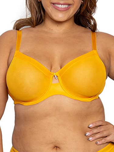 Curvy Couture Damen Sheer Mesh Full Coverage Unlined Underwire, Sexy Supportive Plus Size, See-Through BHS, safrangelb, 85D von Curvy Couture