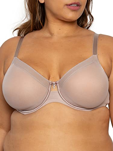 Curvy Couture Damen Durchsichtiger Netzstoff, Ungefütterter Bügel BH mit voller Abdeckung, Bark, 95D von Curvy Couture