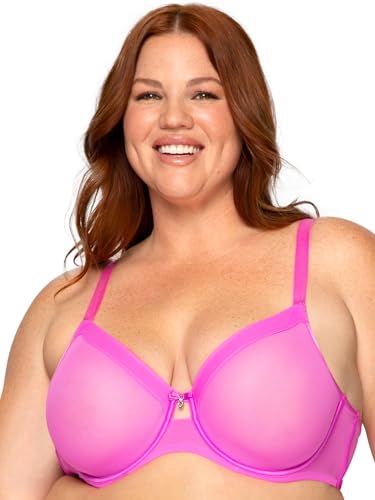 Curvy Couture Damen Sheer Mesh Full-Coverage Unlined Underwire-Bra BH mit voller Abdeckung, Durchsichtig, Flirt, 75DD von Curvy Couture