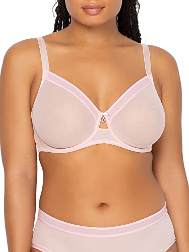 Curvy Couture Damen Durchsichtiger Netzstoff, Ungefütterter Bügel BH mit voller Abdeckung, Rote Rose, 80FF von Curvy Couture