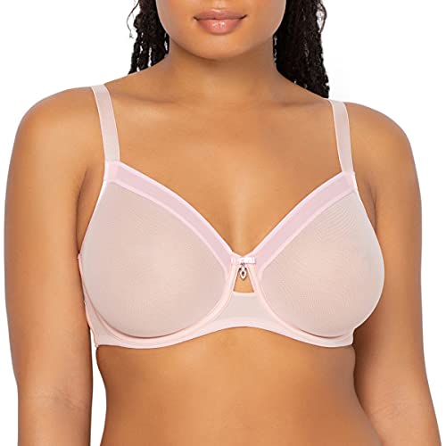 Curvy Couture Damen Sheer Mesh Full Coverage Unlined Underwire Bra BH mit voller Abdeckung, Durchsichtig, Rote Rose, 85C von Curvy Couture