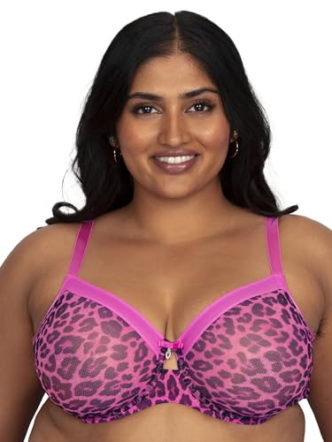 Curvy Couture Damen Sheer Mesh Full Coverage Unlined Underwire Bra BH mit voller Abdeckung, Durchsichtig, pink Leopard, 95C von Curvy Couture