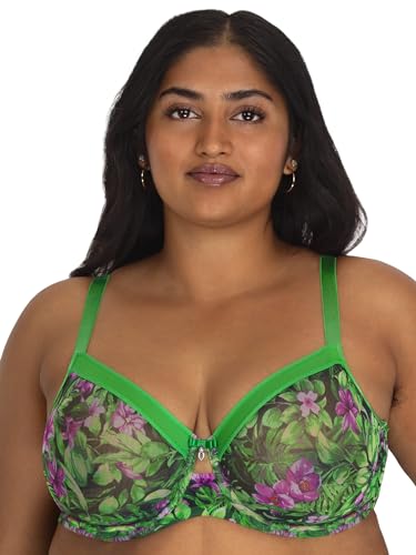 Curvy Couture Damen Sheer Unlined Underwire Plunge BH mit voller Abdeckung, Durchsichtig, Üppige Tropen, 90D von Curvy Couture