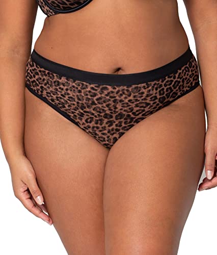Curvy Couture Damen No Show Sheer Mesh High Cut Brief Panty Slip, Designer Leo, M von Curvy Couture
