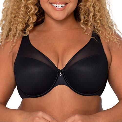 Curvy Couture Women's Plus Size Sheer Mesh Plunge T-Shirt Bra, Black Hue, 40DDD von Curvy Couture