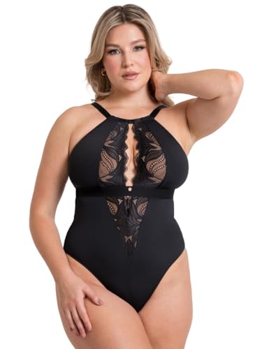 Scantilly Damen Indulgence Stretch Lace Body Unterwäsche, Halbdurchsichtig, Black/Latte, M von Scantilly