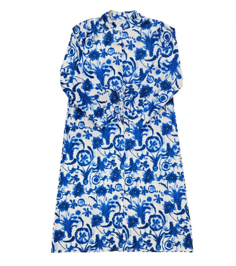 Curvy Lady Damen Sommer-Kleid leichtes Maxi-Kleid mit Blumen-Print Große Größen 22231 Blau/Weiß von Curvy Lady
