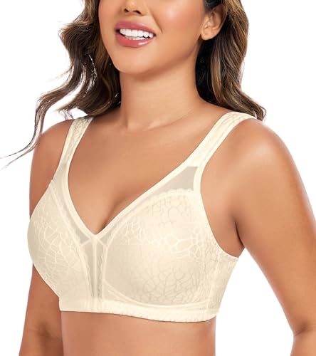 Curyon Minimizer BH Damen Ohne Bügel Große Größen [Cup A-G] Vollschalen Starker Halt Große Brüste Ungepolsterte U-Förmiger Rücken Komfort Soft Elastizität Bügellos Klassische BHS Beige 75E von Curyon