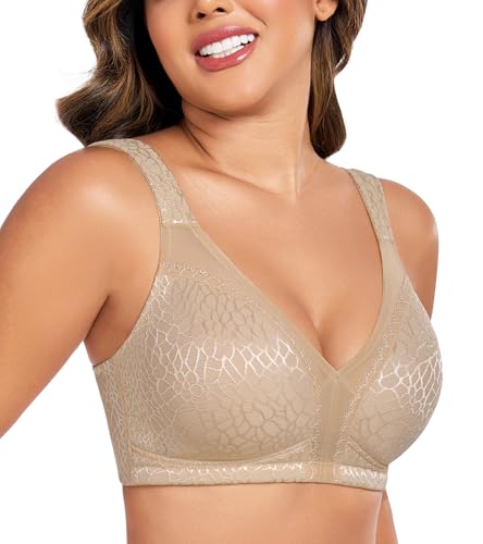 Curyon Minimizer BH Damen Ohne Bügel Große Größen [Cup A-G] Vollschalen Starker Halt Große Brüste Ungepolsterte U-Förmiger Rücken Komfort Soft Elastizität Bügellos Klassische BHS Braun 80E von Curyon