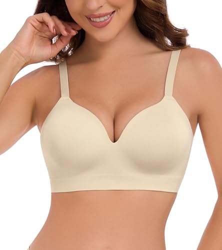 Curyon Nahtloser Drahtloser BHS Damen ohne bügel Komfort Push-Up Seamless Klassische Soft mit V-Ausschnitt Beige XXL von Curyon