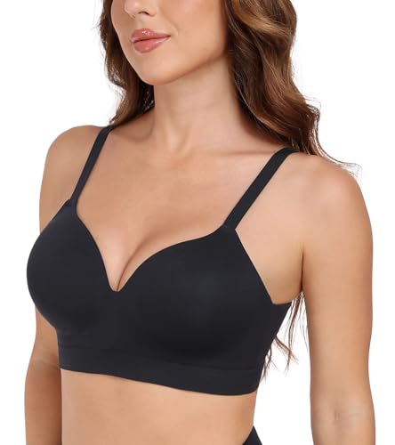 Curyon Nahtloser Drahtloser BHS Damen ohne bügel Komfort Push-Up Seamless Klassische Soft mit V-Ausschnitt Schwarz XXXL von Curyon
