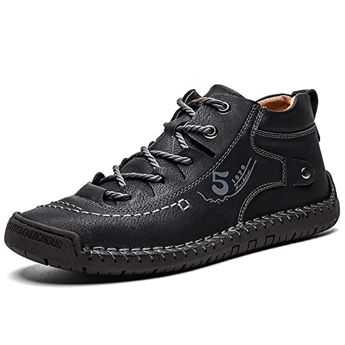 CusGifta Herren Freizeitschuhe Loafers Leder Schlupfschuhe Stiefeletten Handnähte Schnürschuhe Walking Fahren Outdoor Wanderschuhe für Männer, Black velvet, 42 1/3 EU von CusGifta