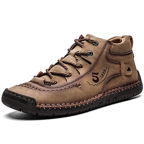 CusGifta Herren Freizeitschuhe Loafers Leder Schlupfschuhe Stiefeletten Handnähte Schnürschuhe Fahren Wandern Schuhe für Männer, khaki, 42 1/3 EU von CusGifta