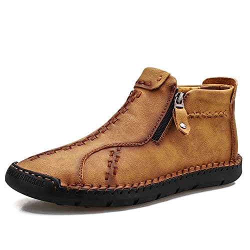 CusGifta Herren-Leder-Freizeitschuhe, Halbschuhe, Oxford, Schlupfschuhe, Stiefeletten, Handnähte, seitlicher Reißverschluss, Sneaker, Wanderschuhe, für Herren, braun, 45 EU von CusGifta