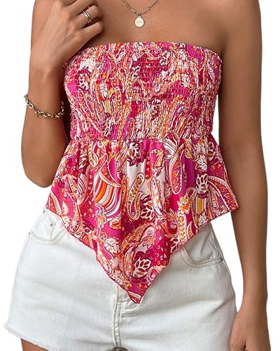 Damen Trägerloses Schlauch-Top, Y2K, Boho, Blumenmuster, ärmellos, gerüscht, schulterfrei, Bandeau-Weste, asymmetrischer Saum, ästhetisches Korsett-Top, Farbenfroh, M Damen Trägerloses Schlauch-Top, Y2K, Boho, Blumenmuster, ärmellos, gerüscht, schulterfrei, Bandeau-Weste, asymmetrischer Saum, ästhetisches Korsett-Top, Farbenfroh, M von Cusghjbsg