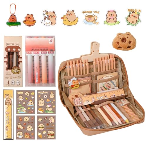 Cushangty Capybara Schreibwaren-Set,Niedliches Capybara Schreibset Mit Sticker - Tierische Stiftetasche Canvas Schreibmaterial Für Schule Büro Mit Sticker Anstecker Cushangty Capybara Schreibwaren-Set,Niedliches Capybara Schreibset Mit Sticker - Tierische Stiftetasche Canvas Schreibmaterial Für Schule Büro Mit Sticker Anstecker von Cushangty