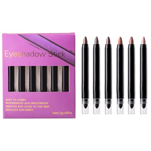 Cushangty Lidschattenstift,Stift-Lidschatten | Aufheller-Lidschattenstifte 6er-Set,Wischfester Shadow Stick Shimmer Eye Highlighter Aufheller für Frauen von Cushangty