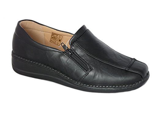 Cushion Walk Damen Leichte Kunstleder Slipper Damenschuhe Flache Komfort Schuhe mit Doppel-Reißverschluss (EU 41 UK 7, Schwarz) von Cushion Walk