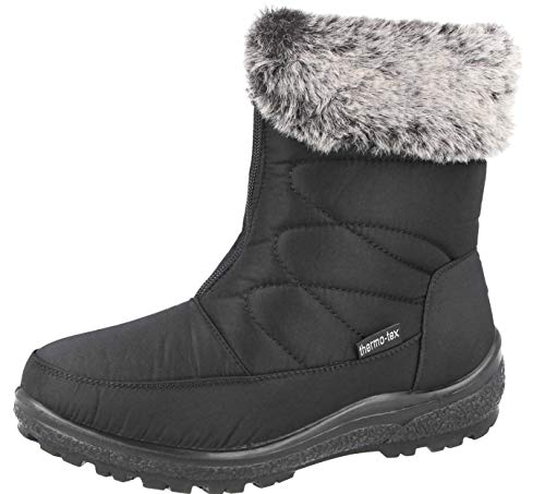 Cushion Walk Damen Winter Warm Kunstfell Gefüttert Thermo Tex Knöchel Reißverschluss Leichte Schneestiefel, Schwarz , 39 EU von Cushion Walk