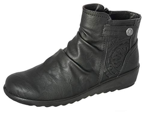 Cushion Walk EEE-Stiefeletten mit Keilabsatz und Reißverschluss,breite Passform 40.5 EU X-Weit Schwarz von Cushion Walk
