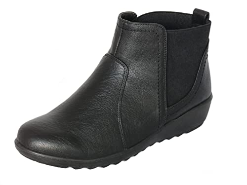 Cushion Walk EEE Wide Fitting Chelsea Boots Slip On Twin Gusset Low Wedge Ankle Boots, Schwarz , 36 EU von Cushion Walk