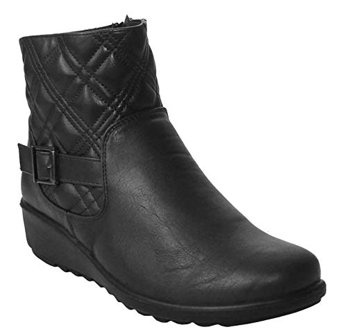 Cushion Walk Leichte Damen-Stiefeletten mit Reißverschluss für Mädchen, leger, bequem, Größen 37-42, Schwarz - Schwarz (gesteppt) - Größe: 41 EU von Cushion Walk