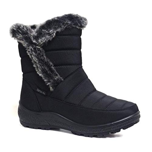 Cushion Walk Thermo-TEX Damen Schneestiefel mit Fellfutter, kuschelig, warm, modische Stiefeletten, - Schwarz (gesteppt) - Größe: 39 EU von Cushion Walk