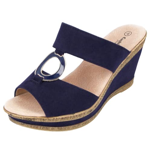 Damen Pantoletten mit Peep-Toe-Motiv, mittelhoher Keilabsatz, mit Pantoletten, marineblau, 38 EU von Cushion Walk