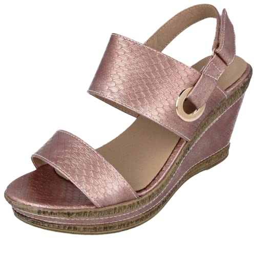 Damen-Sandalen mit doppeltem Riemen, mit Keilabsatz, rose, 39 EU von Cushion Walk