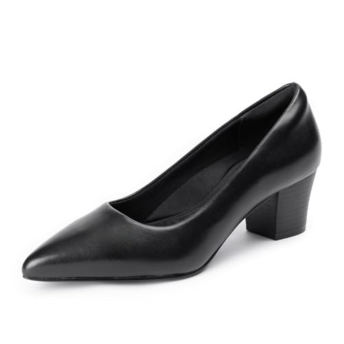 Cusolemore Damen Pumps Kleidschuhe mit niedrigem Blockabsatz Heels für Frauen, Arch Support, Low Chunky Block Closed Toe Heels, Komfortable Pointed Toe Slip on Work Dress Office Schuhe 36.5 Black von Cusolemore