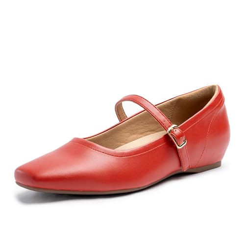 Cusolemore Mary Jane Flache Schuhe für Frauen mit Bogen Unterstützung und versteckten Keilabsatz, Damen Ballett Flats Rot Size 40 von Cusolemore