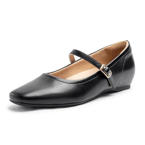 Cusolemore Mary Jane Flache Schuhe für Frauen mit Bogen Unterstützung und versteckten Keilabsatz, Damen Ballett Flats Schwarz Size 41.5 von Cusolemore