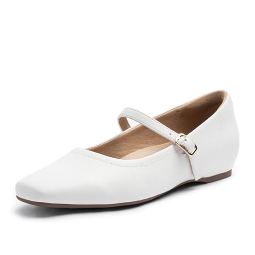 Cusolemore Mary Jane Flache Schuhe für Frauen mit Bogen Unterstützung und versteckten Keilabsatz, Damen Ballett Flats Weiß Size 41.5 von Cusolemore