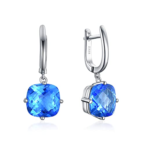 Charm-Ohrringe 585 Roségold Natürliche Checkboard Blue Crystal Edelstein Creolen Massives 925 Sterling Silber Feiner Schmuck Heiterkeit (Color : White Gold) von Cusstally