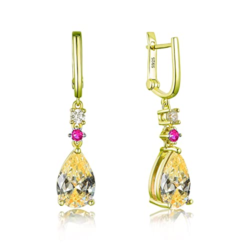 Charm-Ohrringe 925 Sterling Silber Tropfen Ohrringe for Frauen Diaspore Rubin Edelstein Gold Farbe Lang Baumeln Feine Schmuck Heiterkeit (Color : Yellow) von Cusstally